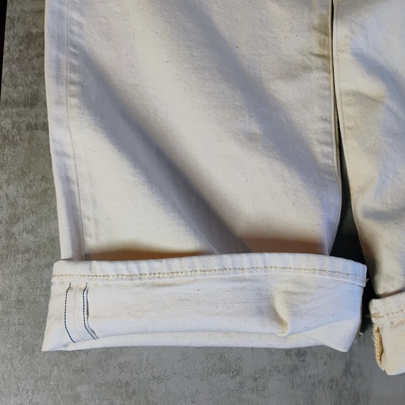 AE77 Jeans Womens 2 Beige Stovepipe Selvedge High Rise Wide Leg Organic Cotton - Picture 12 of 15